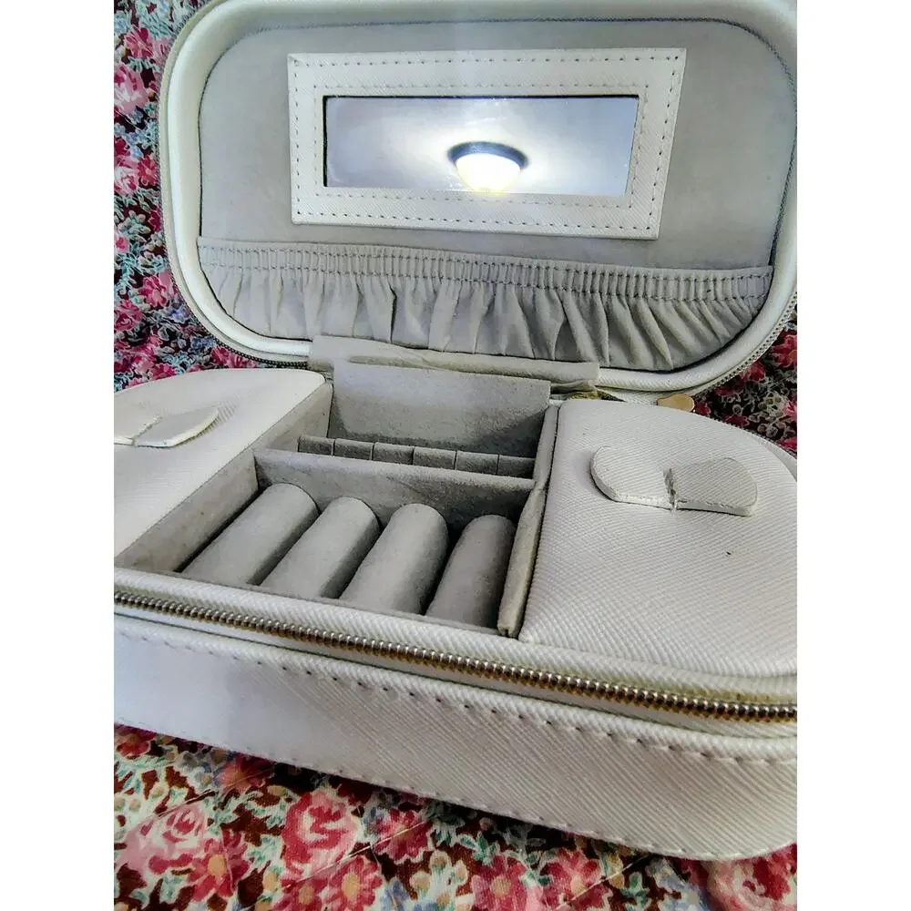 Portable White Jewelry Box Storage Organizer, 